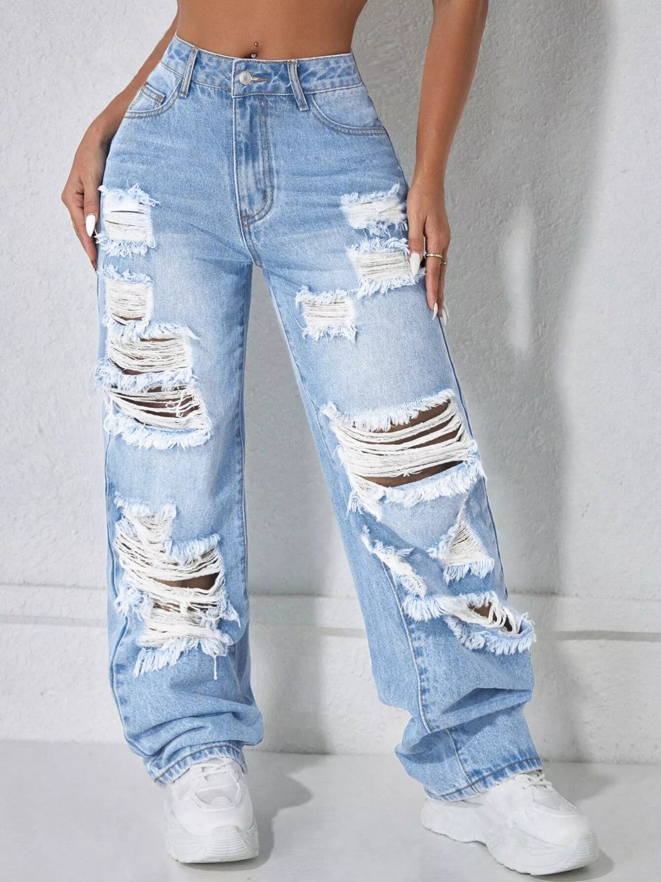 Distressed Wide Leg Jeans