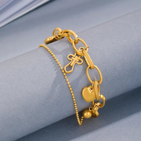 Cross and Heart Charm Bracelet