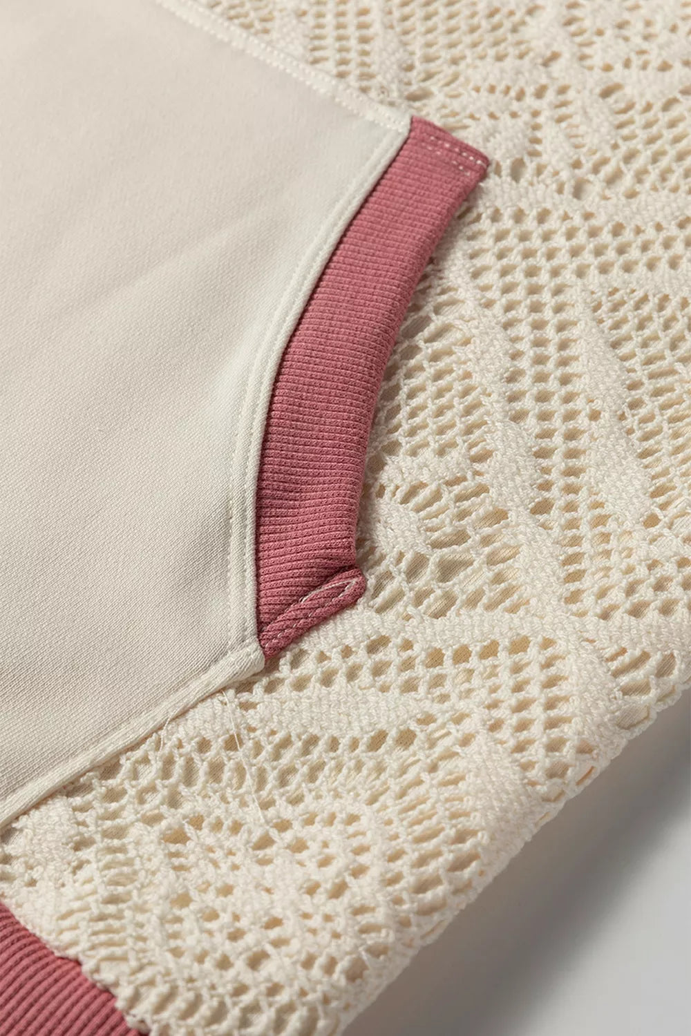 Crochet Knit Contrast Trim Hoodie