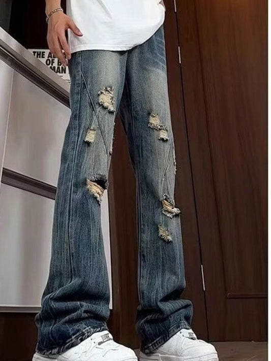 Men's Full Size Distressed Wide Leg Jeans Plus Size