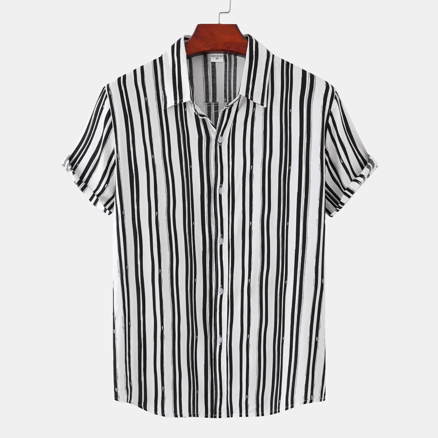 Men's Plus Size Striped Short Sleeve Button-Down Shirt