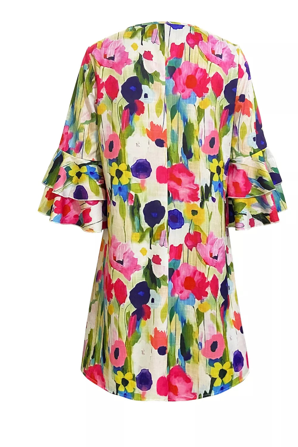 V-Neck Ruffle Sleeve Floral Print Mini Dress