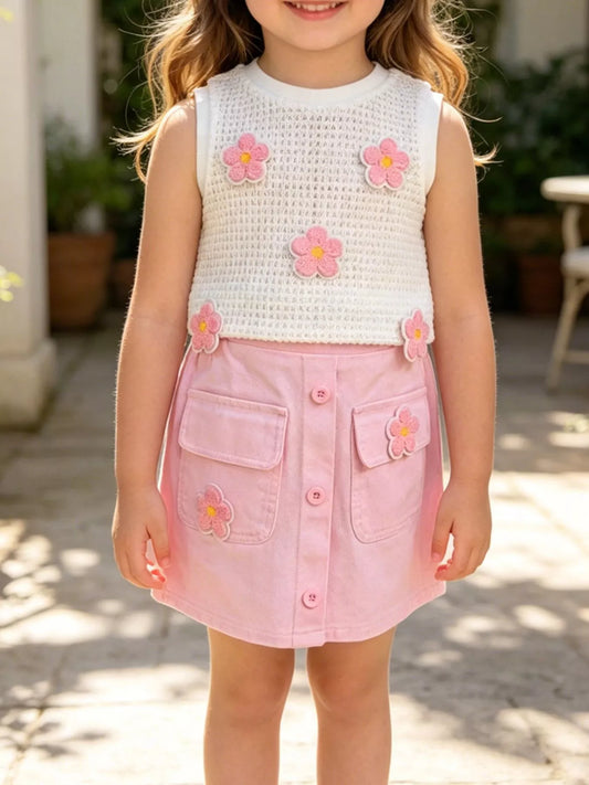 Children's Flower Sleeveless Top and Skirt Set