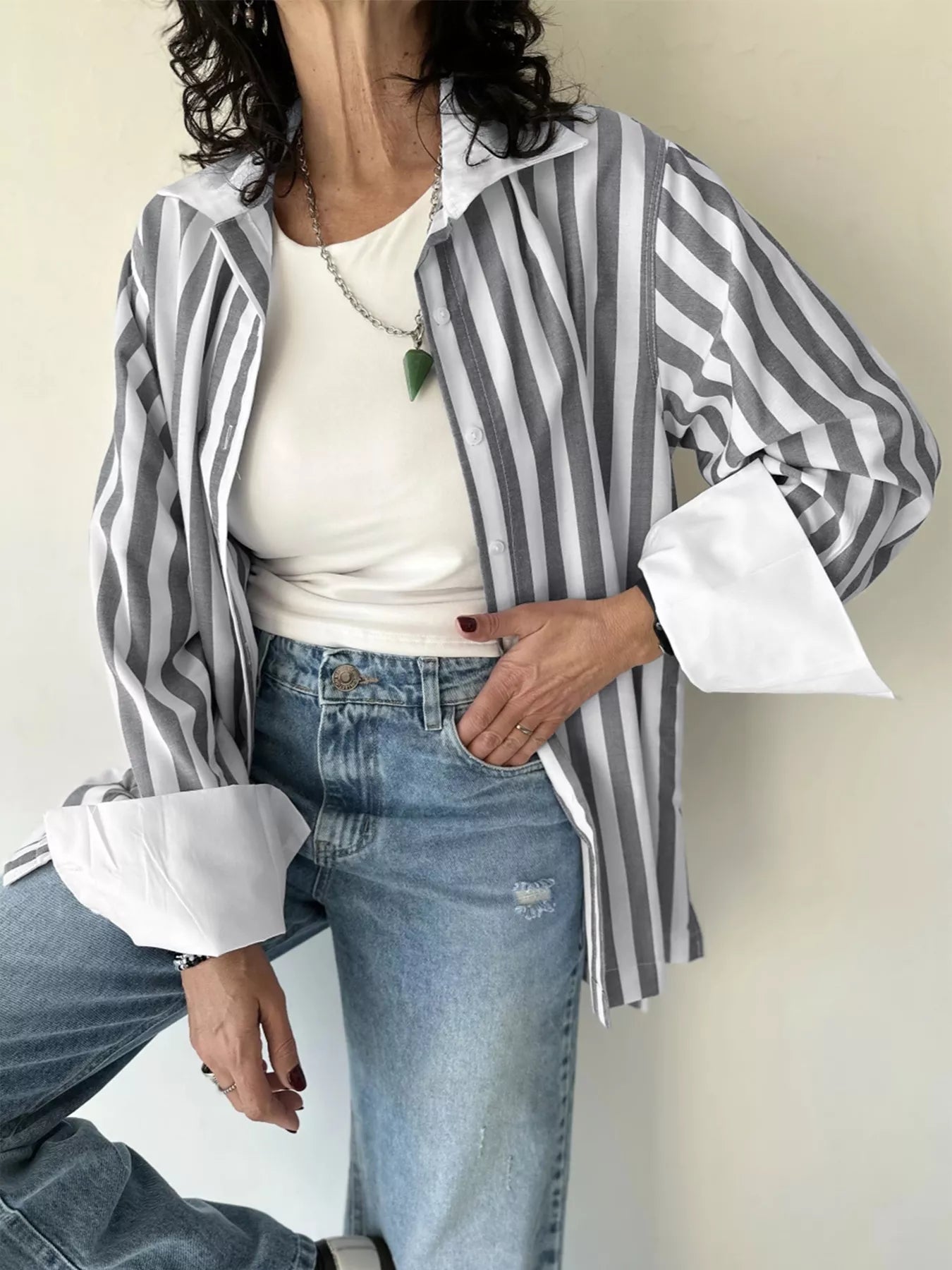 Striped Button-Up Long Sleeve Shirt