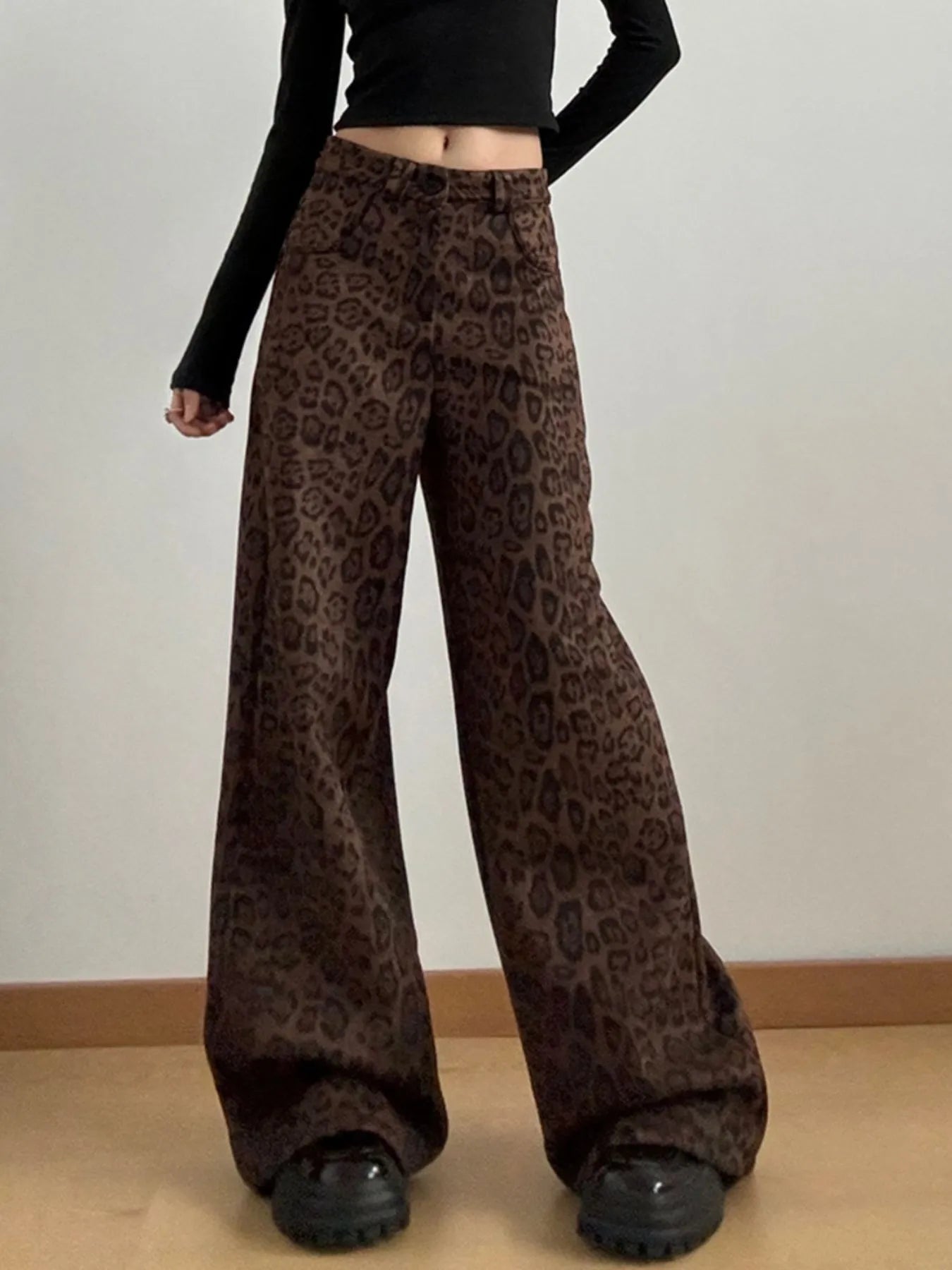 Leopard Print Wide Leg High Waist Pants