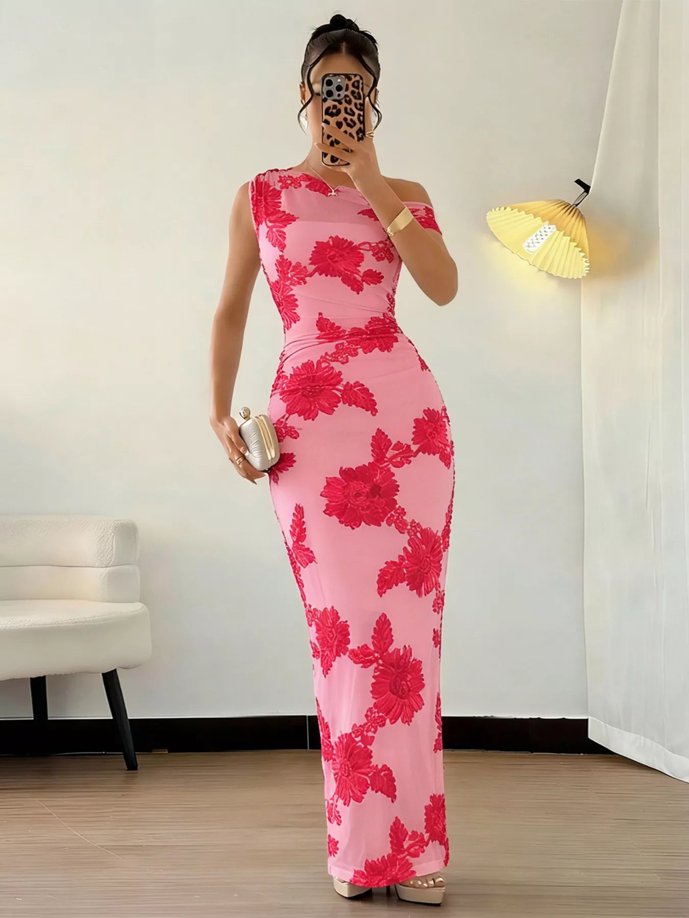 Embroidered One Shoulder Maxi Dress