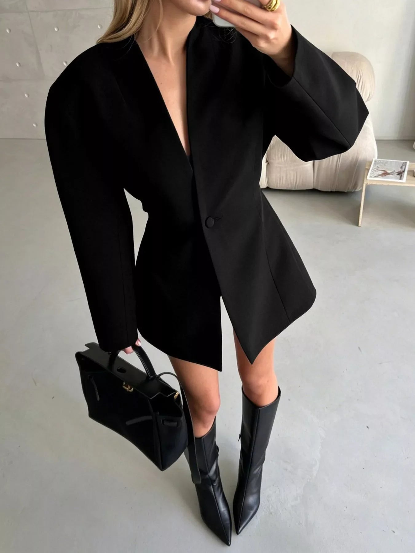 One Button Long Sleeve Blazer