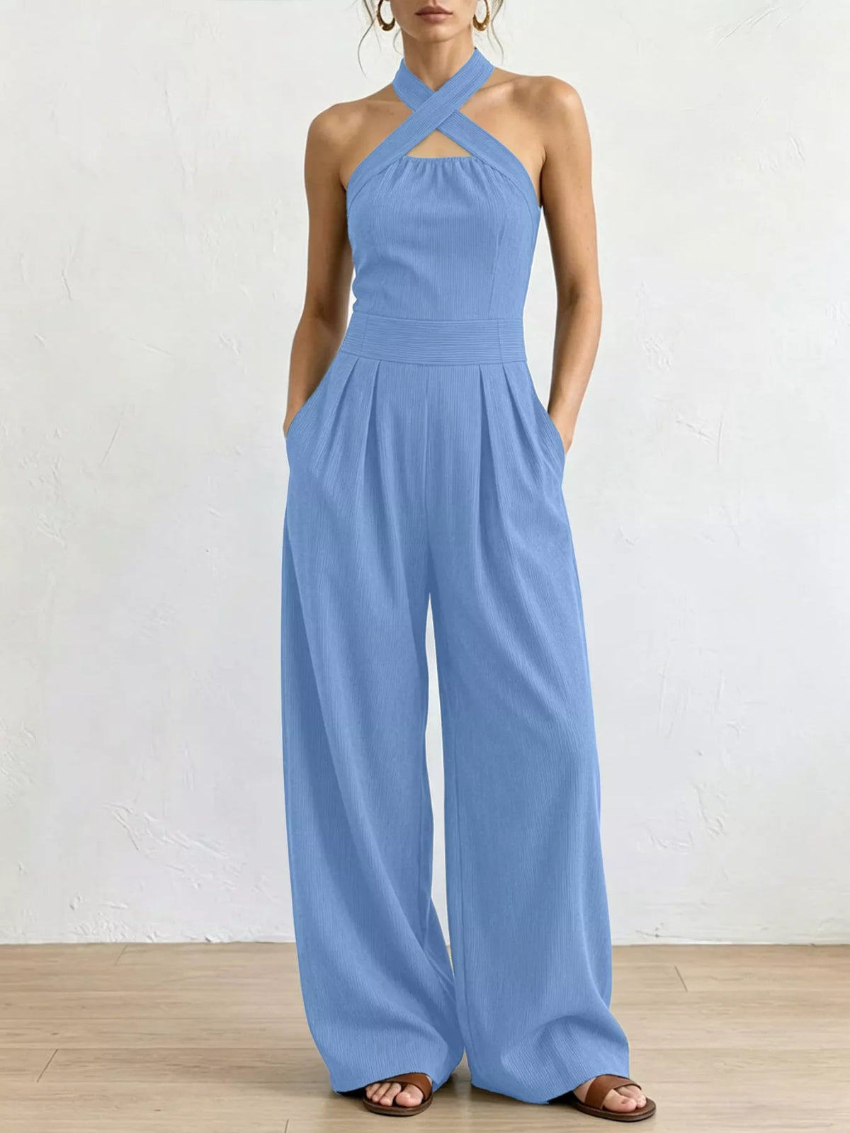 Full Size Halter Neck Wide-Leg Jumpsuit Plus Size