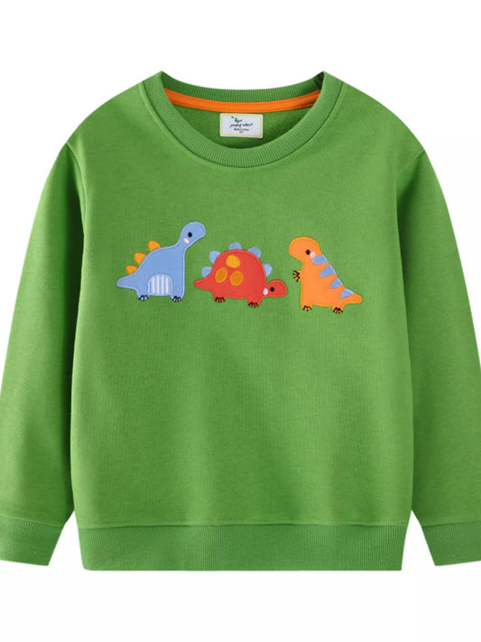 Children's Dinosaur Embroidered Crew Neck Sweatshirt