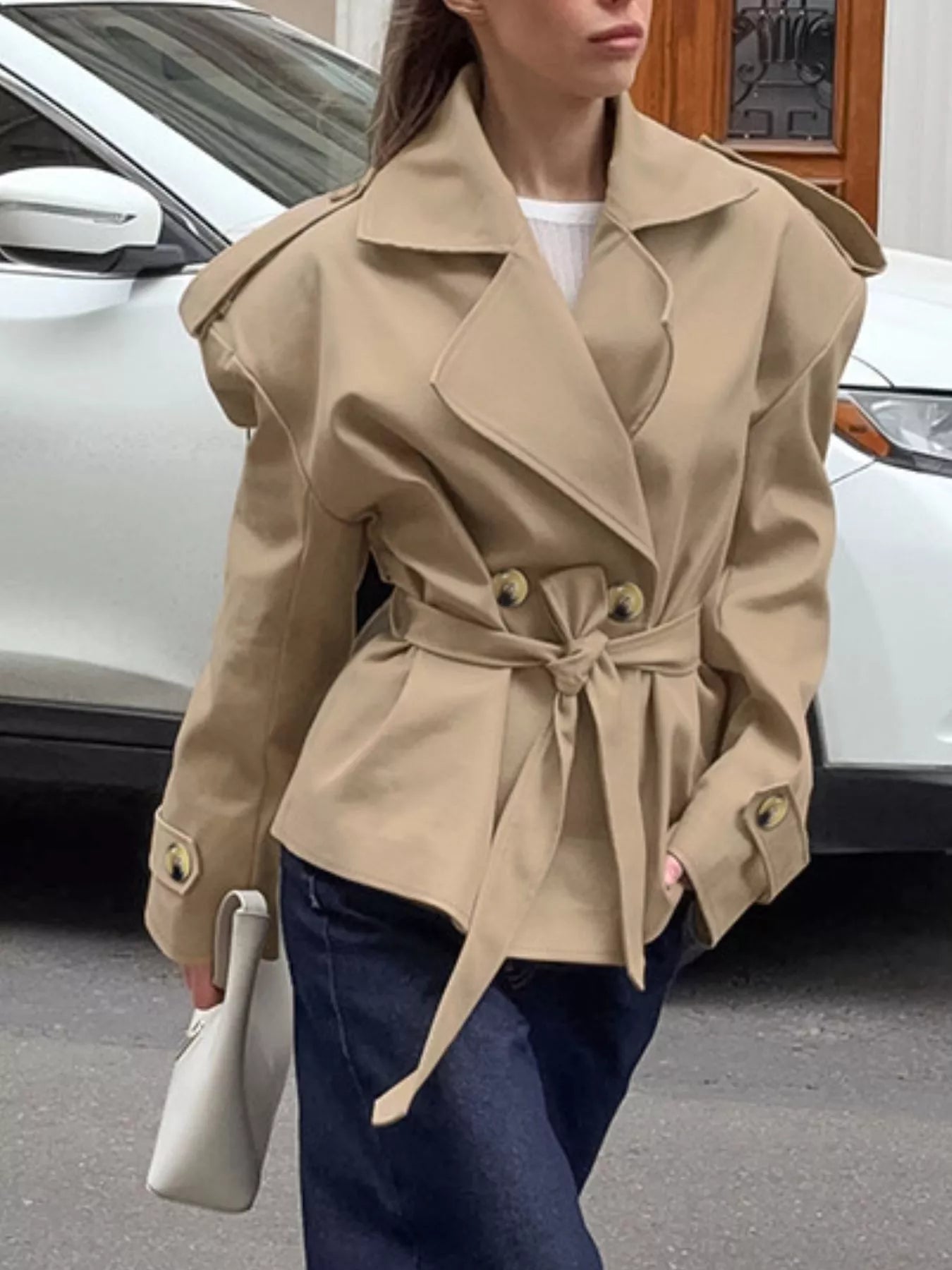 Chic Double-Breasted Belted Trench Coat
