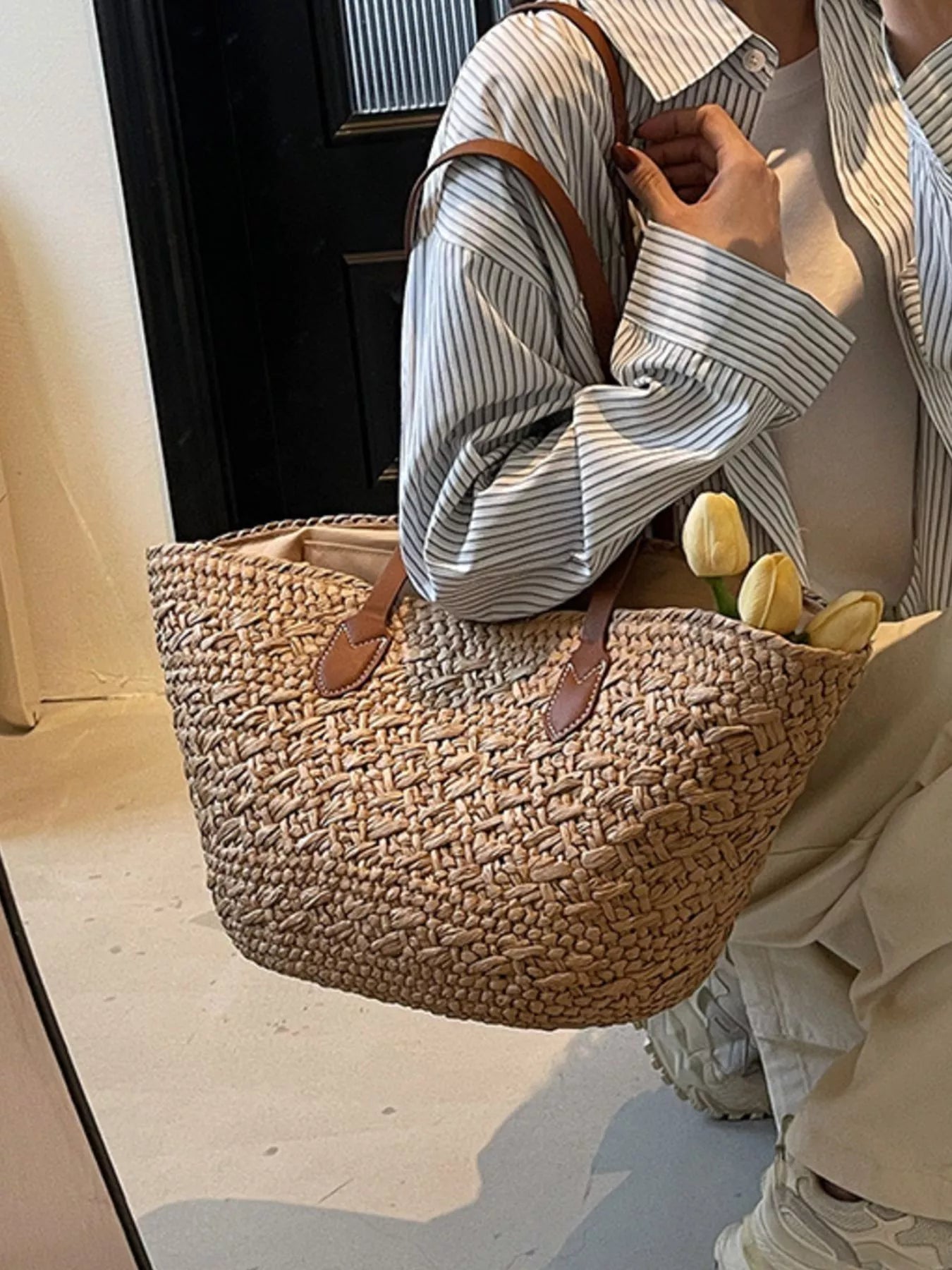 Woven Tote Shoulder Bag