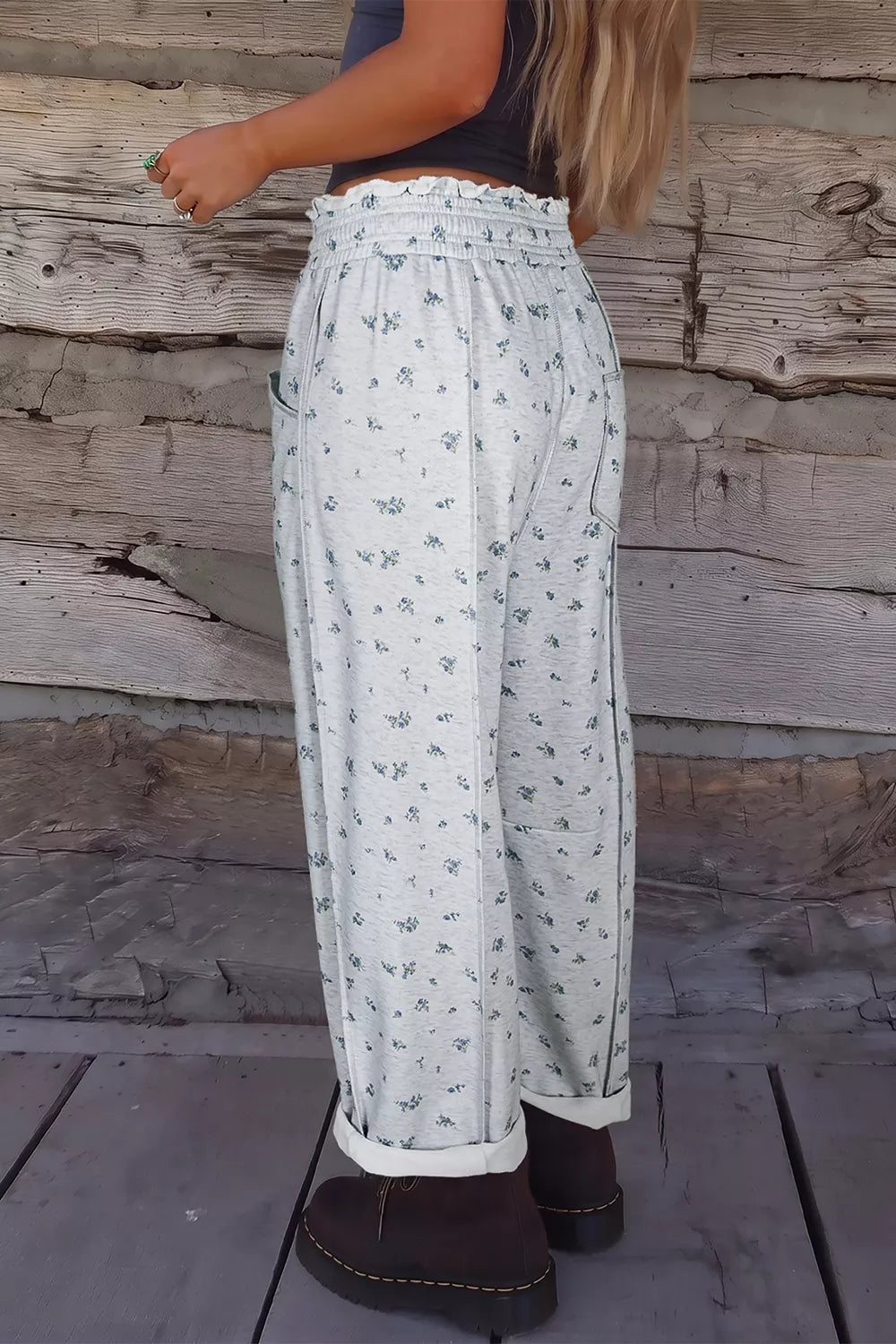 Floral Print Elastic Waist Regular Fit Pants