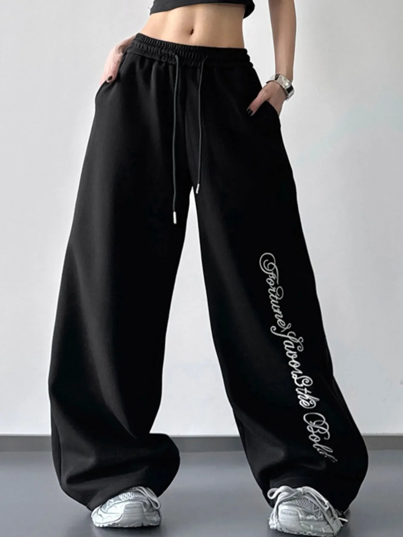 Loose Fit Drawstring Wide Leg Pants