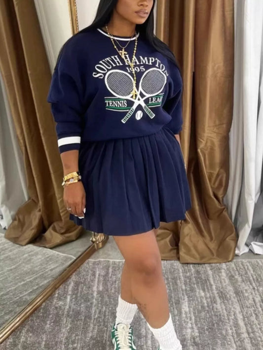 Graphic Sweatshirt & Pleated Skirt Set