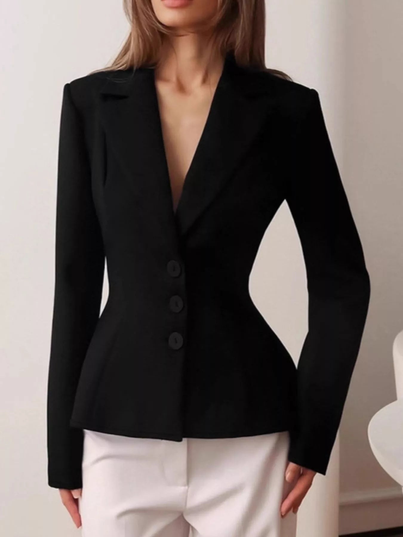 Lapel Collar Button Up Blazer