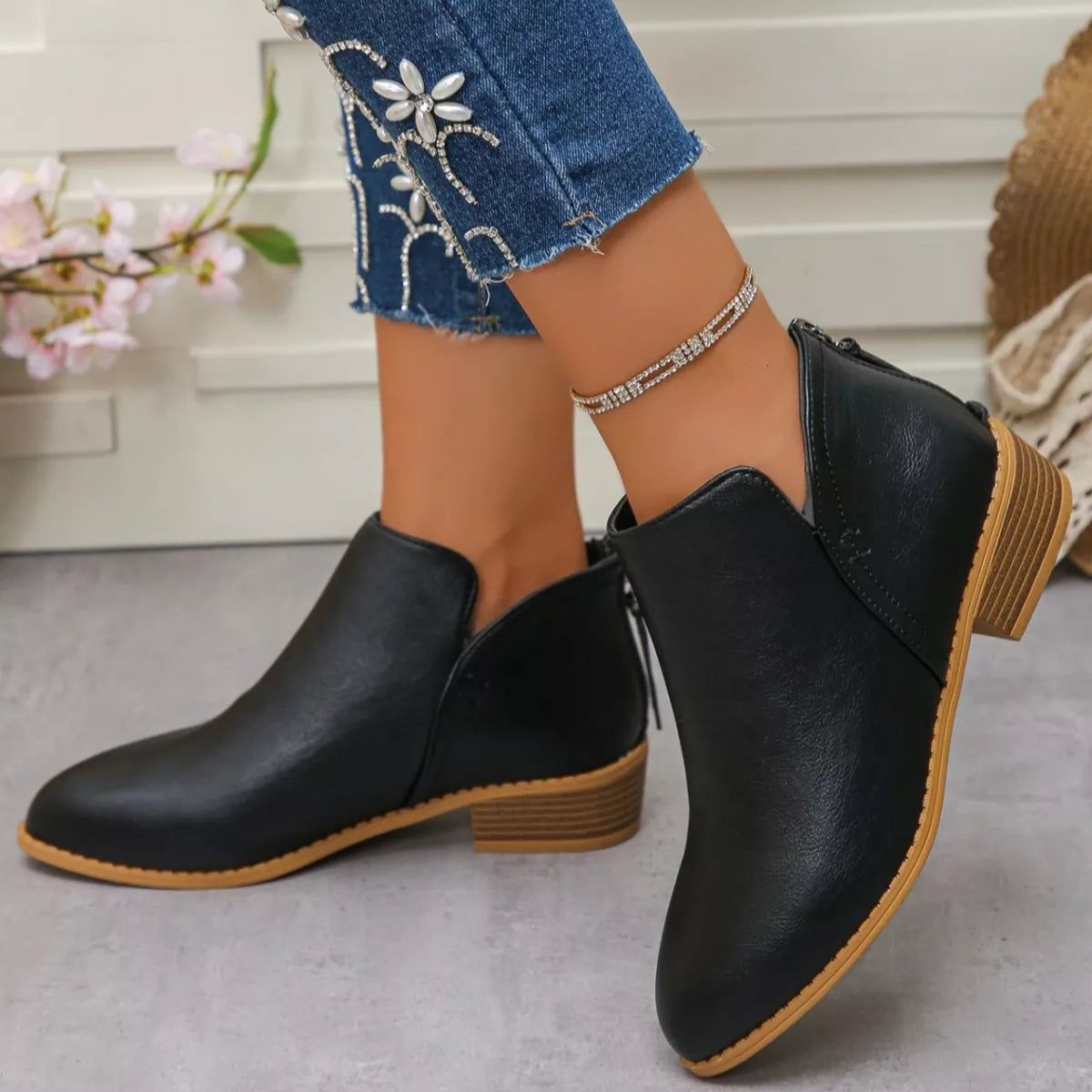 Point Toe Block Heels Boots