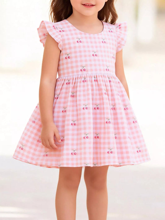 Children's Cherry Gingham Ruffle Sleeve Dress