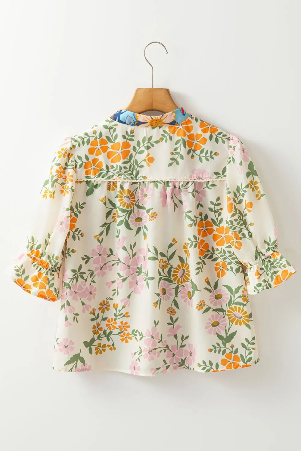 Multicolour Crochet V Neck Half Sleeve Boho Floral Blouse