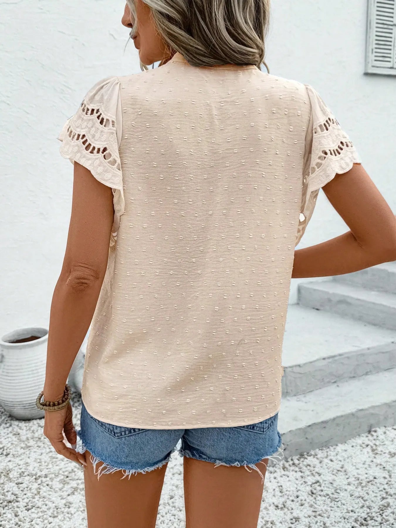 Swiss Dot Cutout Button Down Shirt