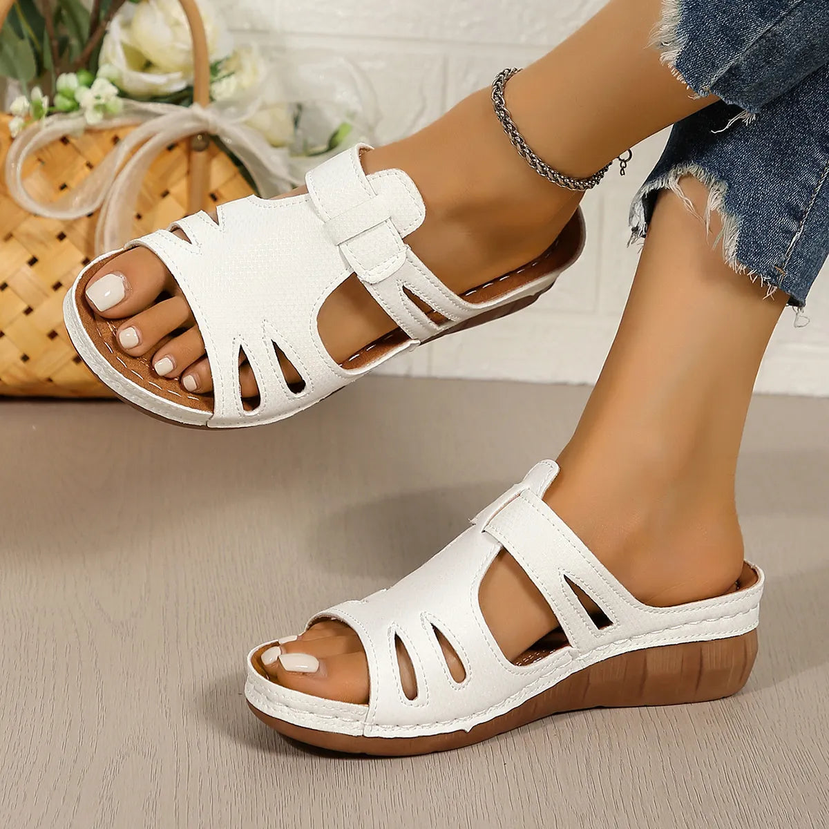 Cutout Open Toe Wedge Sandals