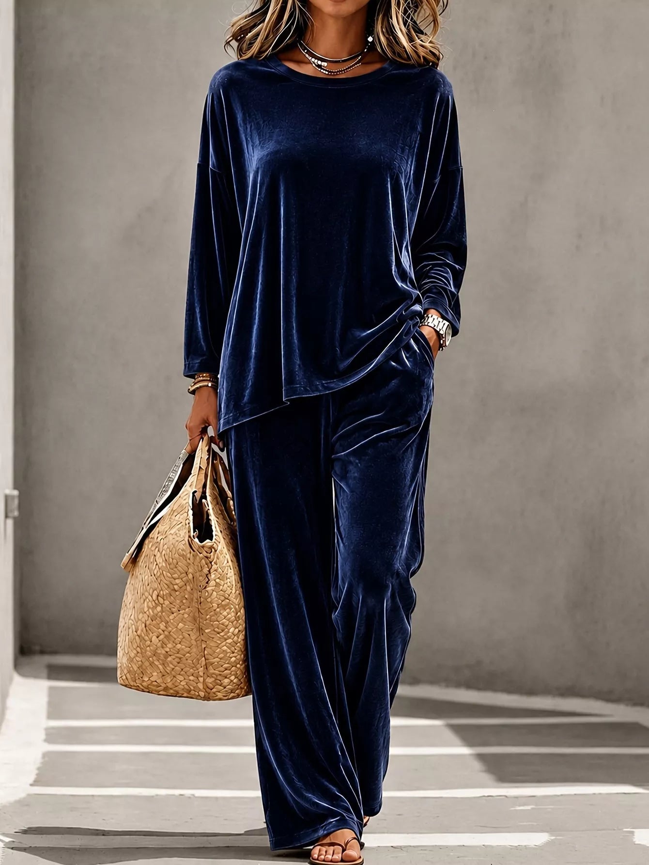 Full Size Velvet Long Sleeve Top and Pants Set Plus Size