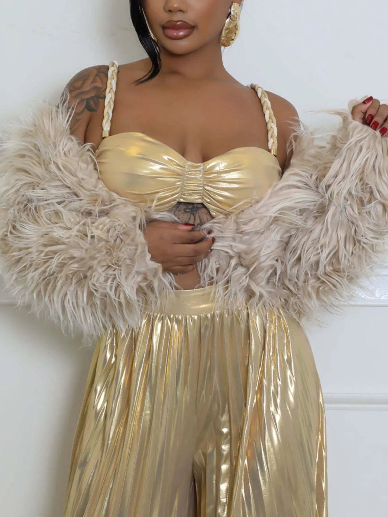 Faux Fur Open Front Cropped Outerwear