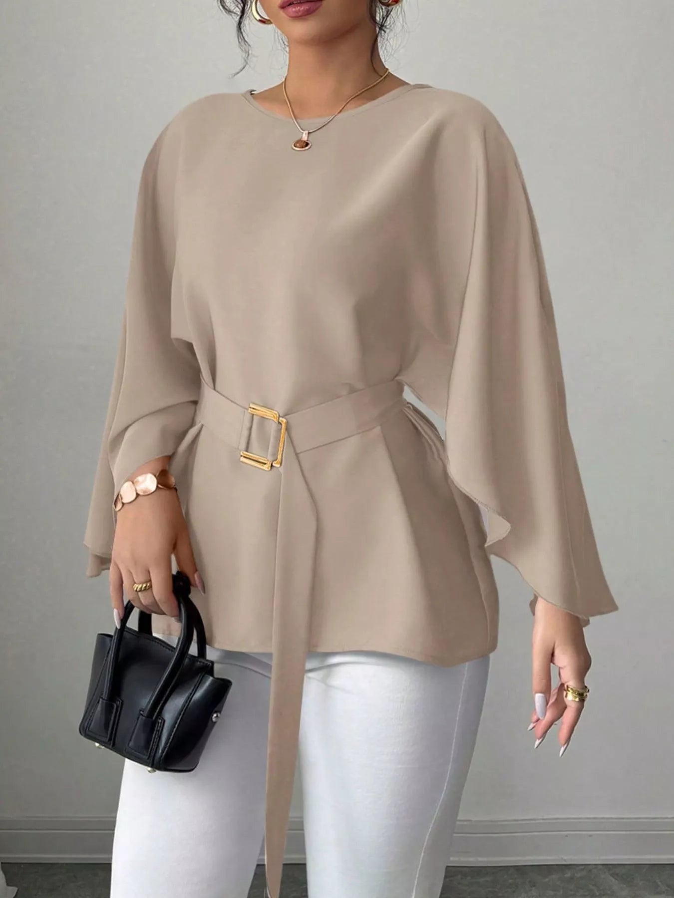 Batwing Sleeve Belted Blouse