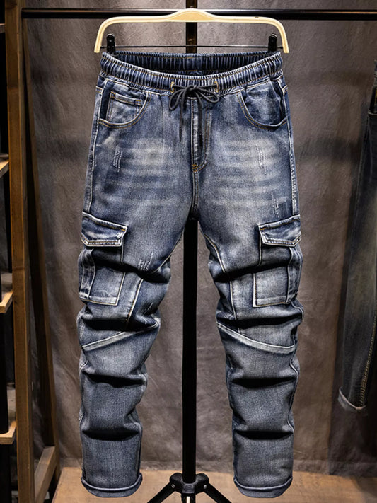 Men's Full Size Relaxed Fit Drawstring Jeans Plus Size