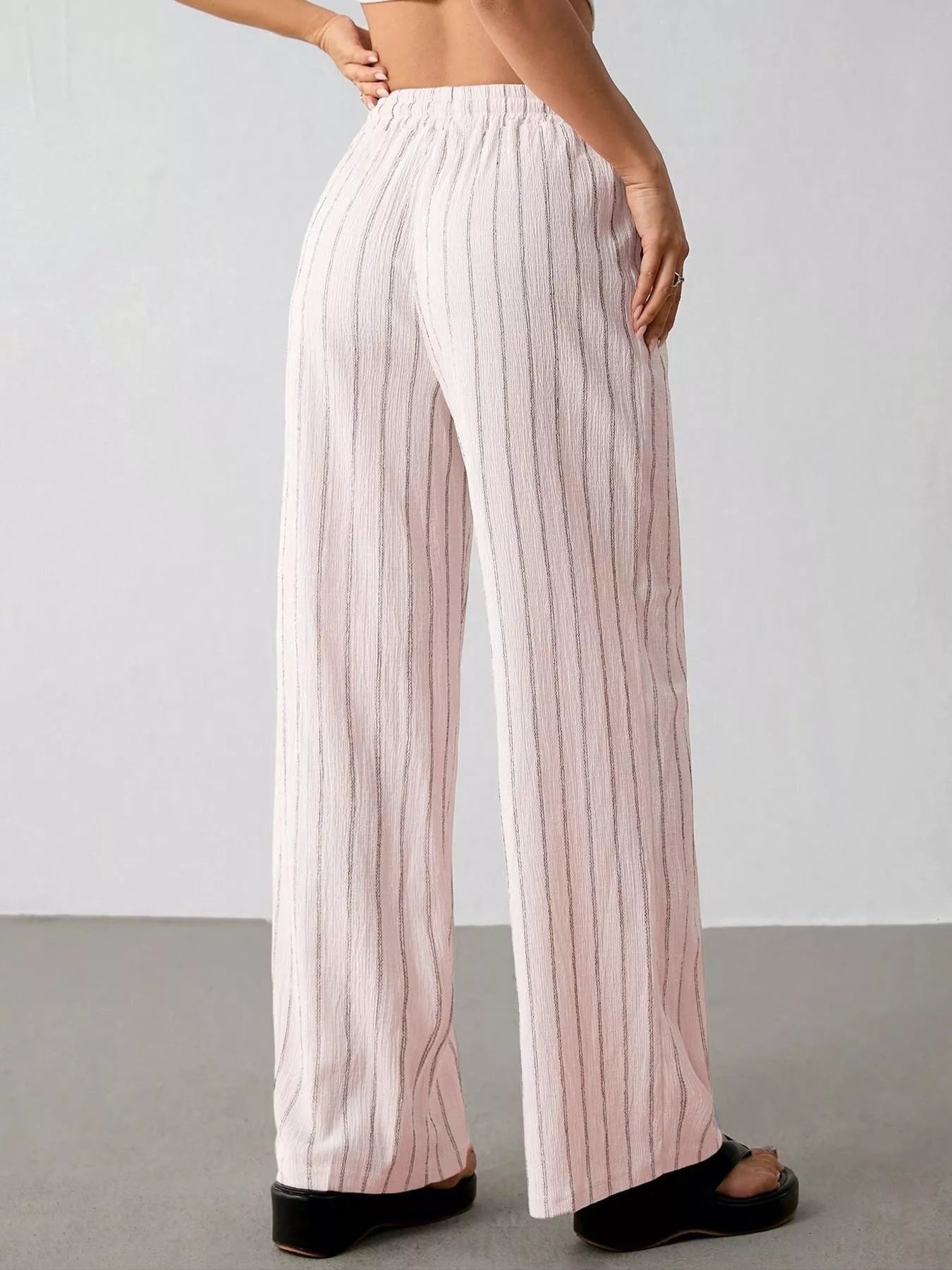 Striped Wide-Leg Drawstring Pants
