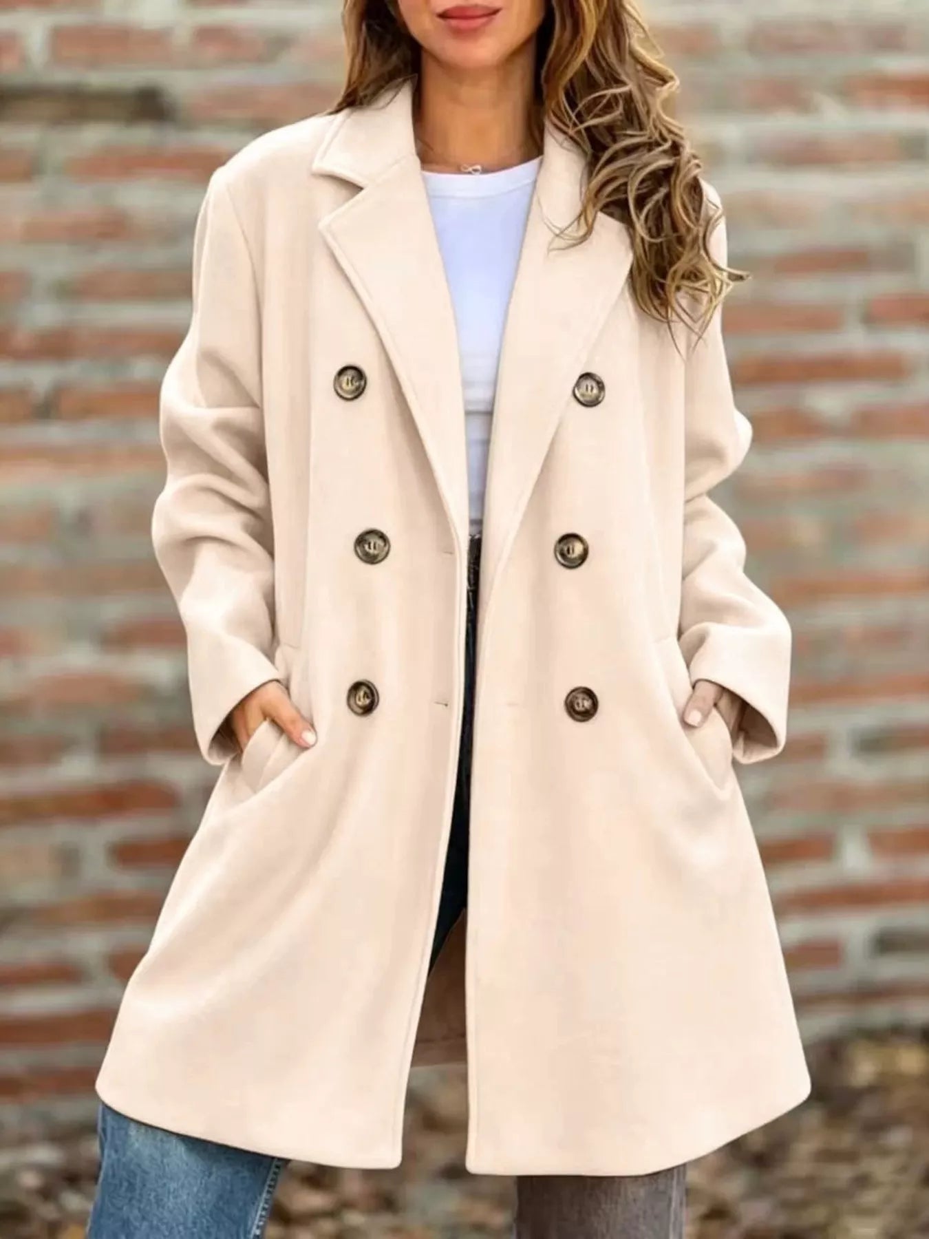 Full Size Double-Breasted Lapel Collar Coat Plus Size