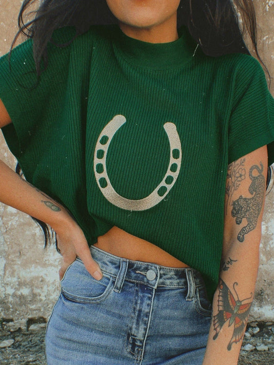 Horseshoe Graphic Short Sleeve Sweater