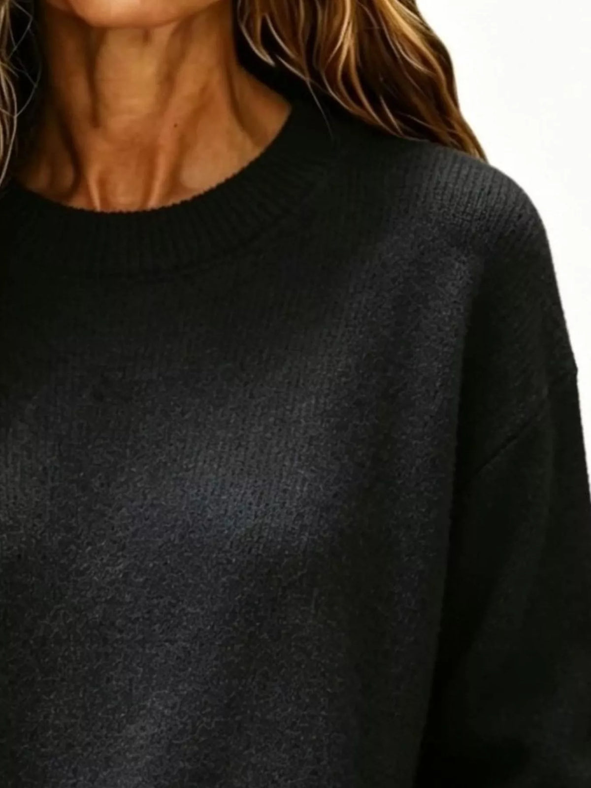 Full Size Round Neck Dropped Shoulder Sweater Plus Size