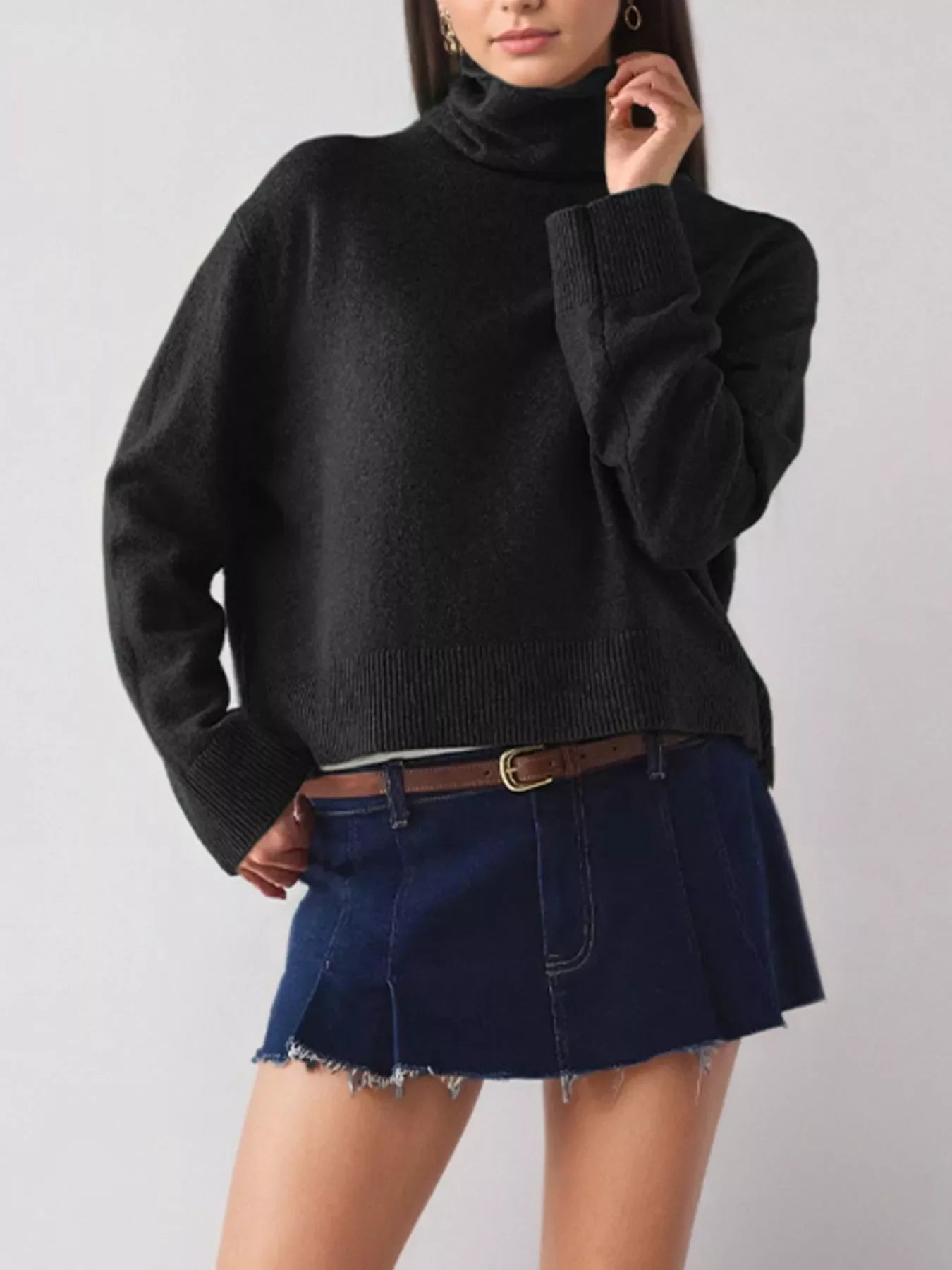 Turtleneck Dropped Shoulder Sweater