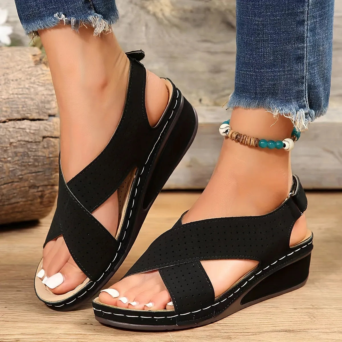 Criss-Cross Comfort Wedge Sandals