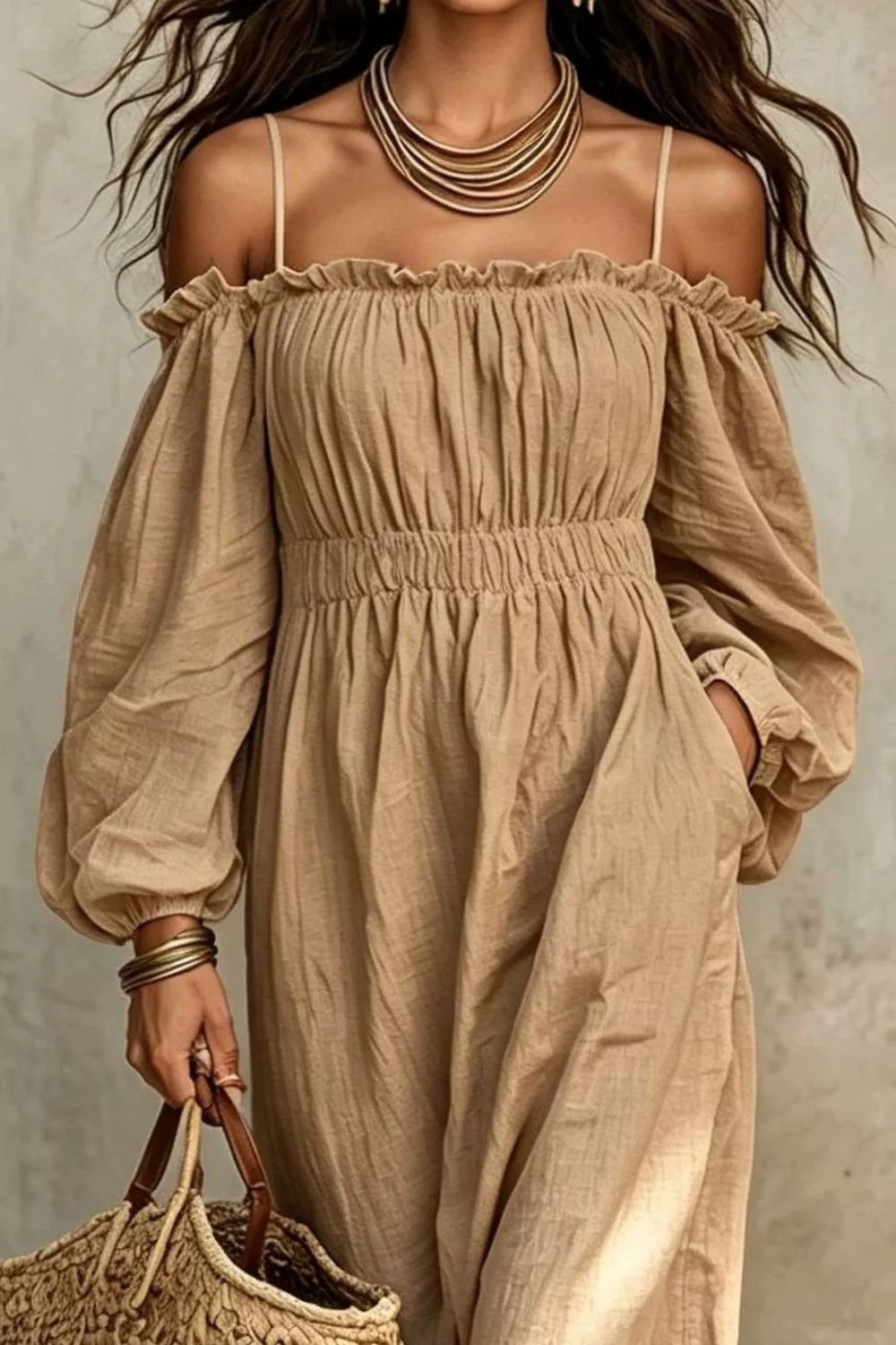 Spaghetti Strap Balloon Sleeve Dress