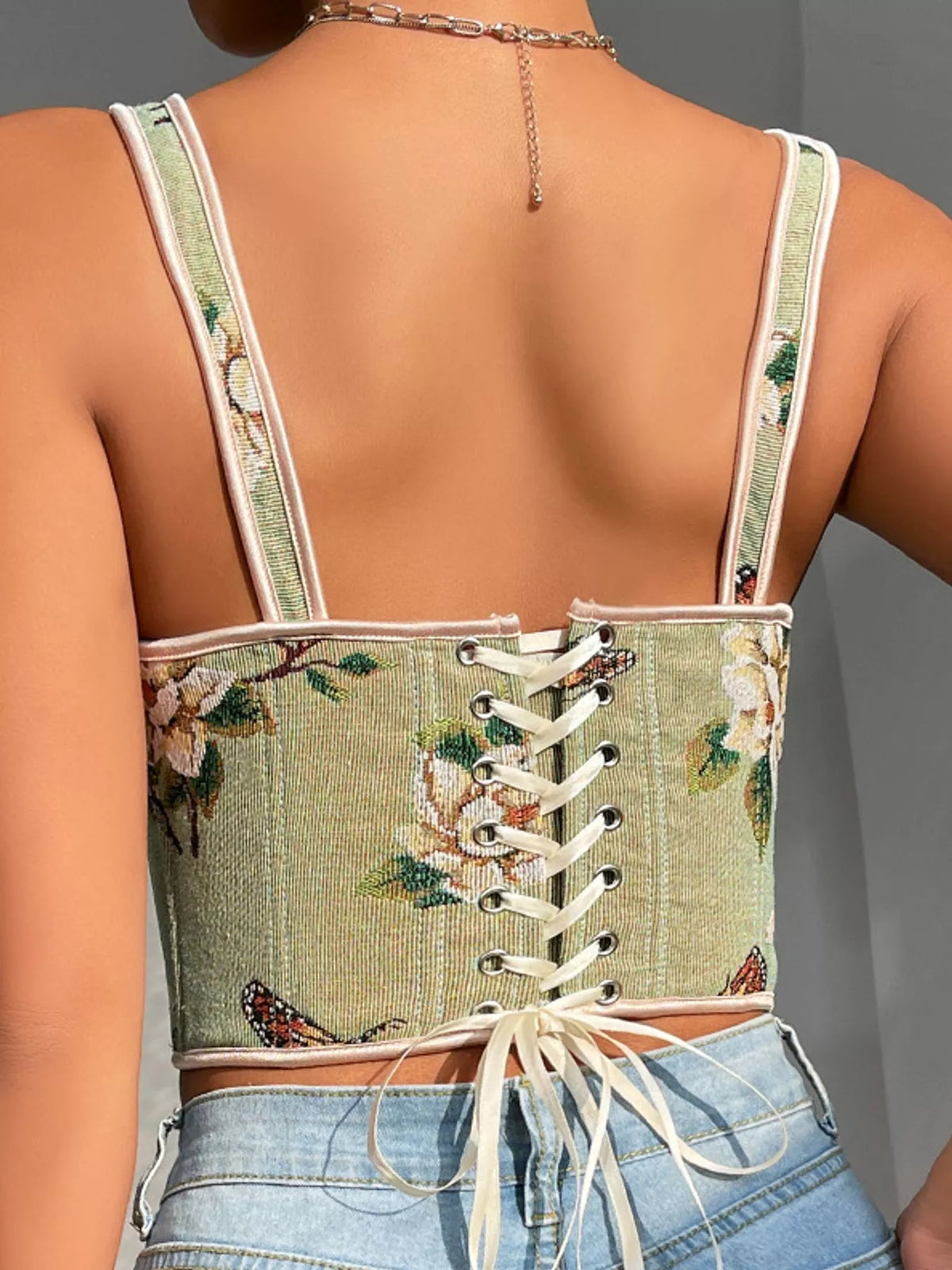 Floral Lace Up Back Tank
