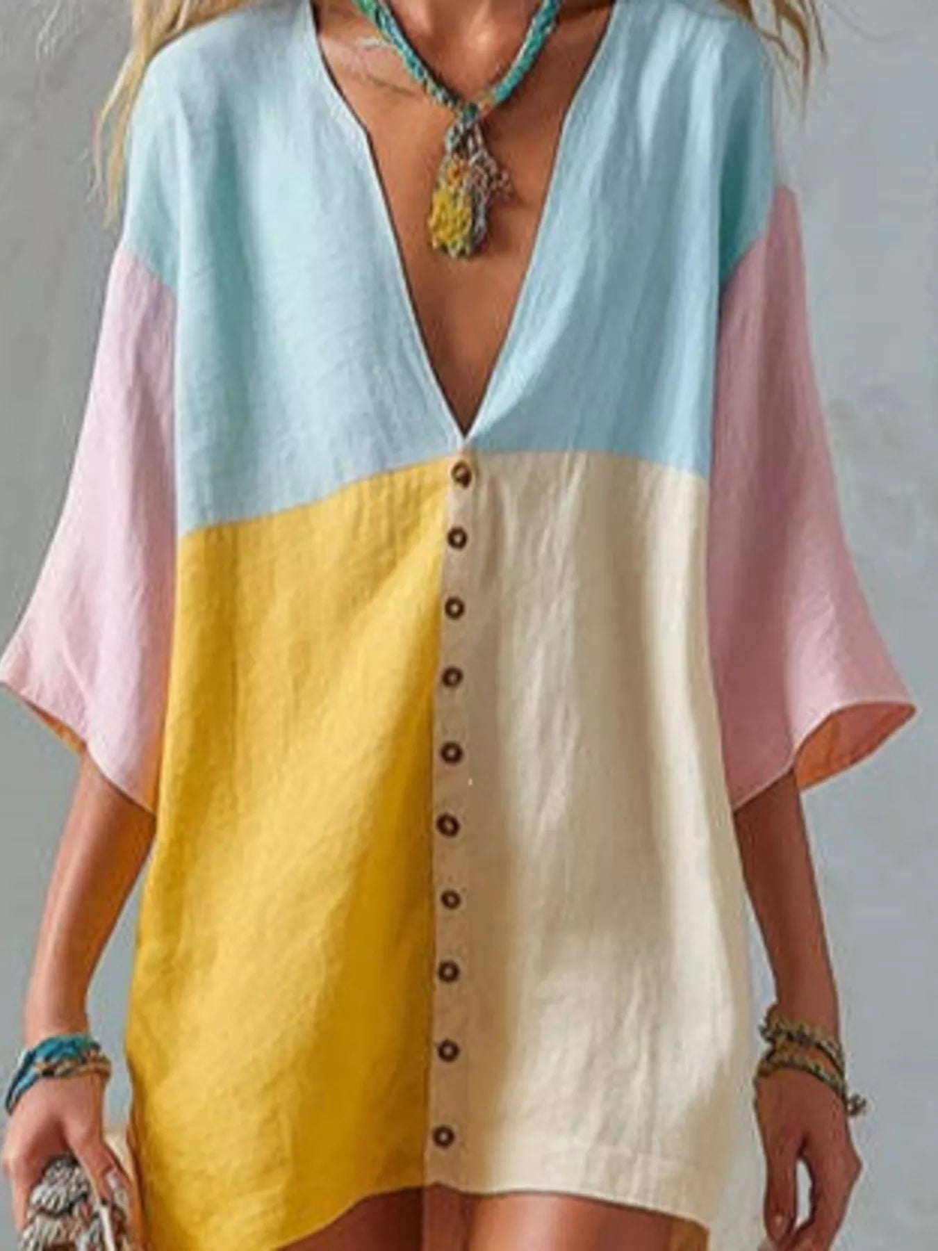 Color Block V-Neck Mini Dress