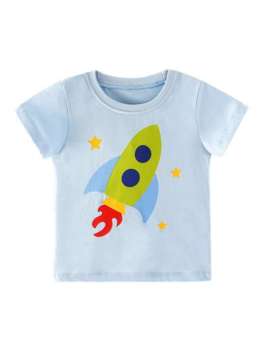 Children's Rocket Graphic Round Neck T-Shirt