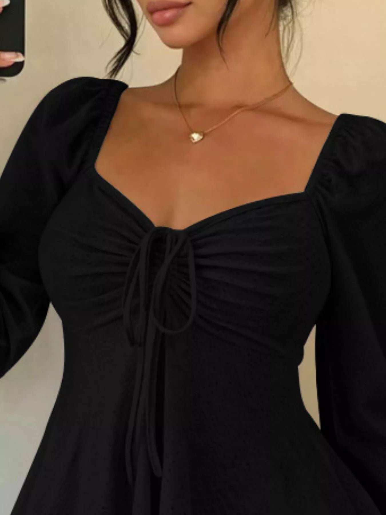 Ruched Sweetheart Neck Long Sleeve Top