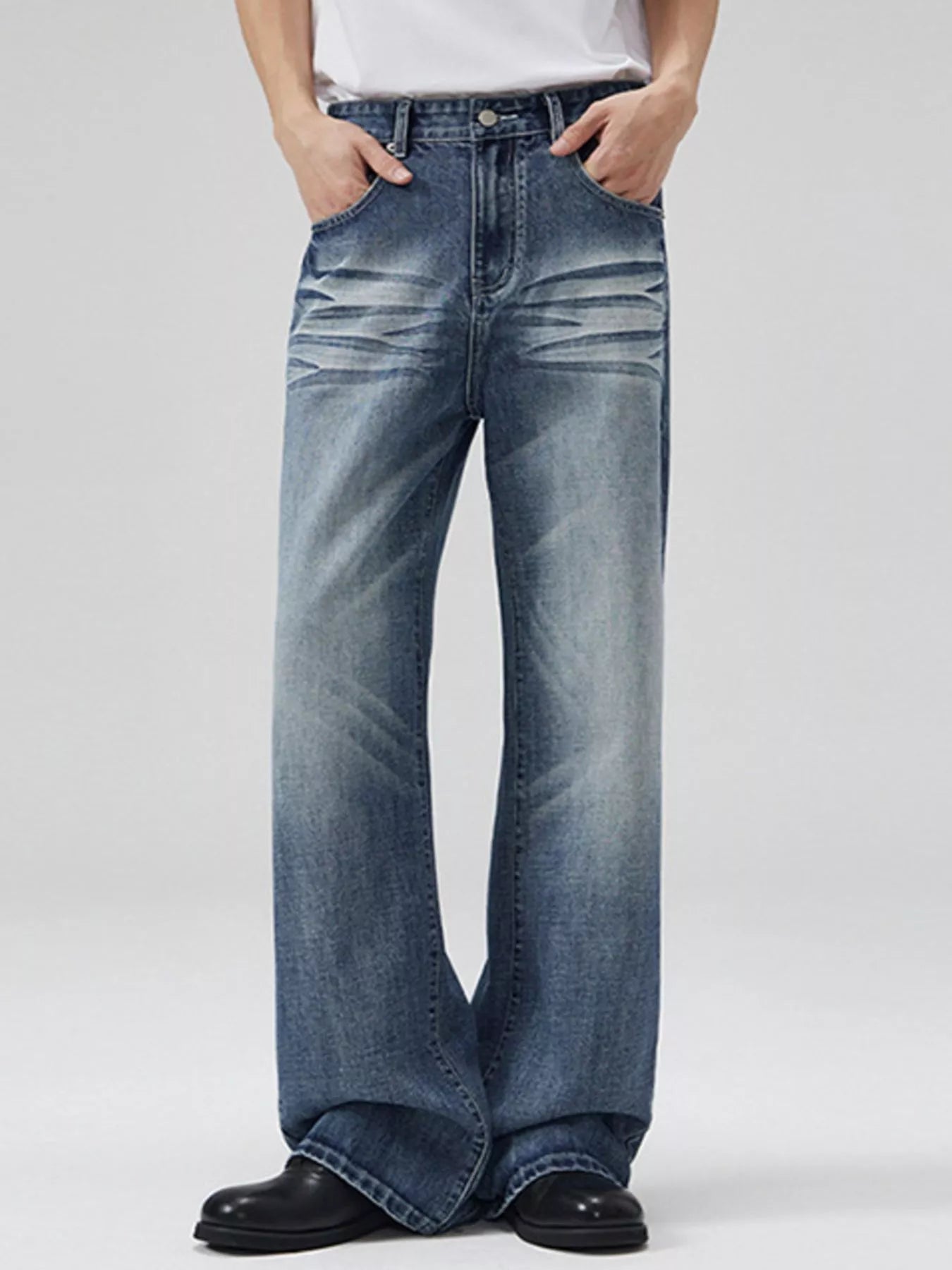 Men's Full Size Wide Leg Wash Jeans Plus Size