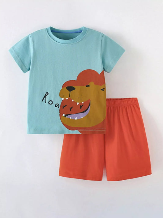 Children's Lion Round Neck Tee and Shorts Set