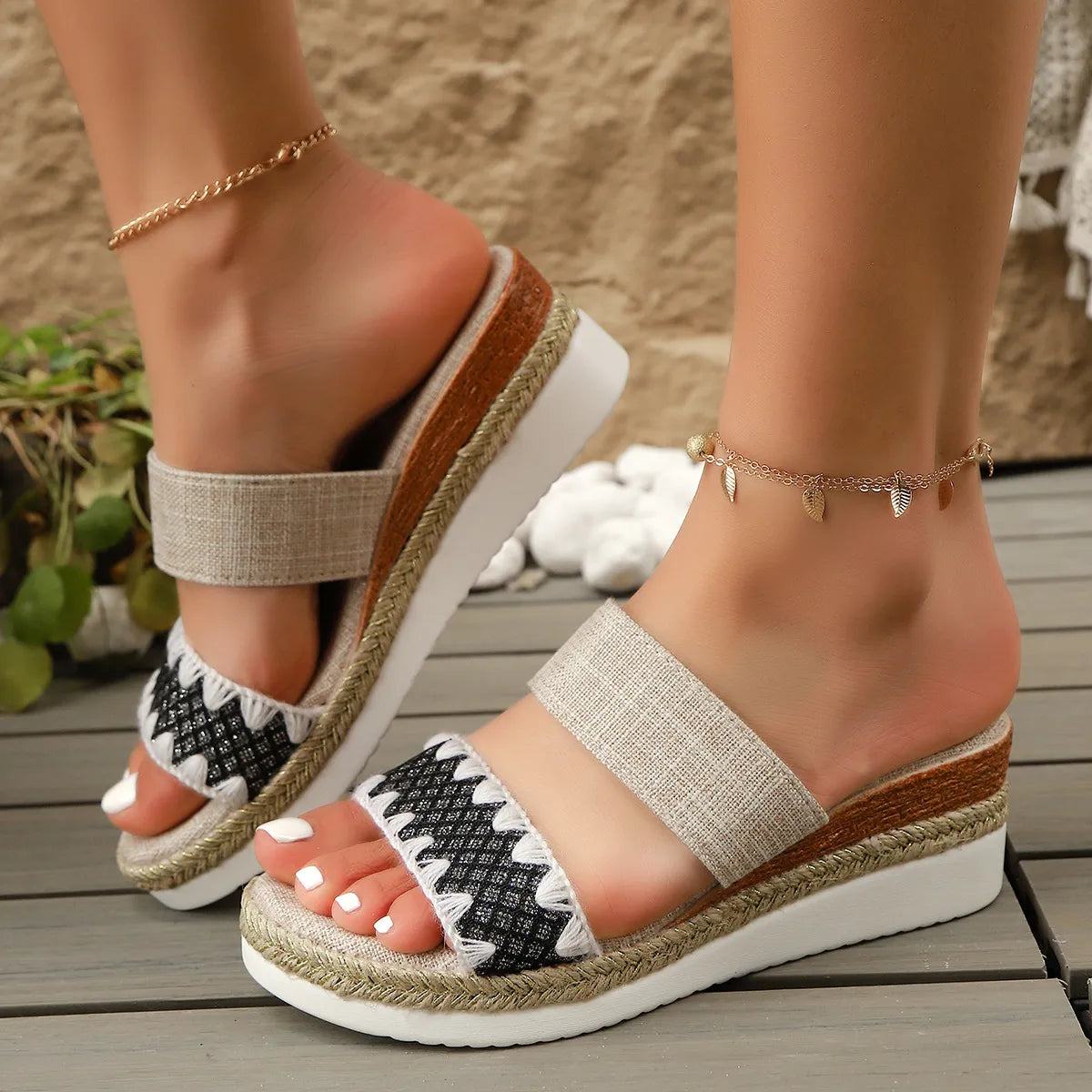 Braided Strap Espadrille Platform Sandals