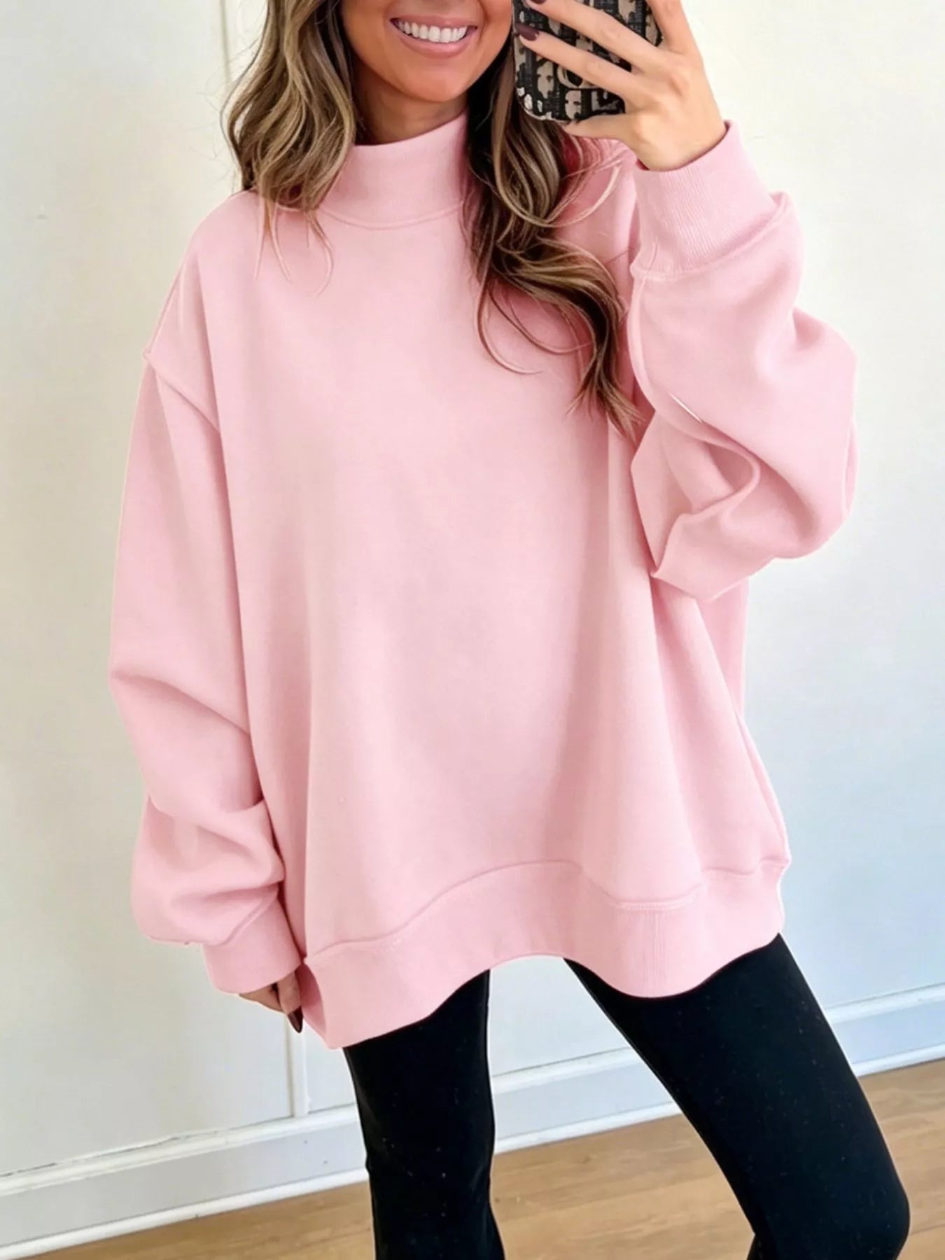 Mock Neck Dropped Shoulder Sweatshirt