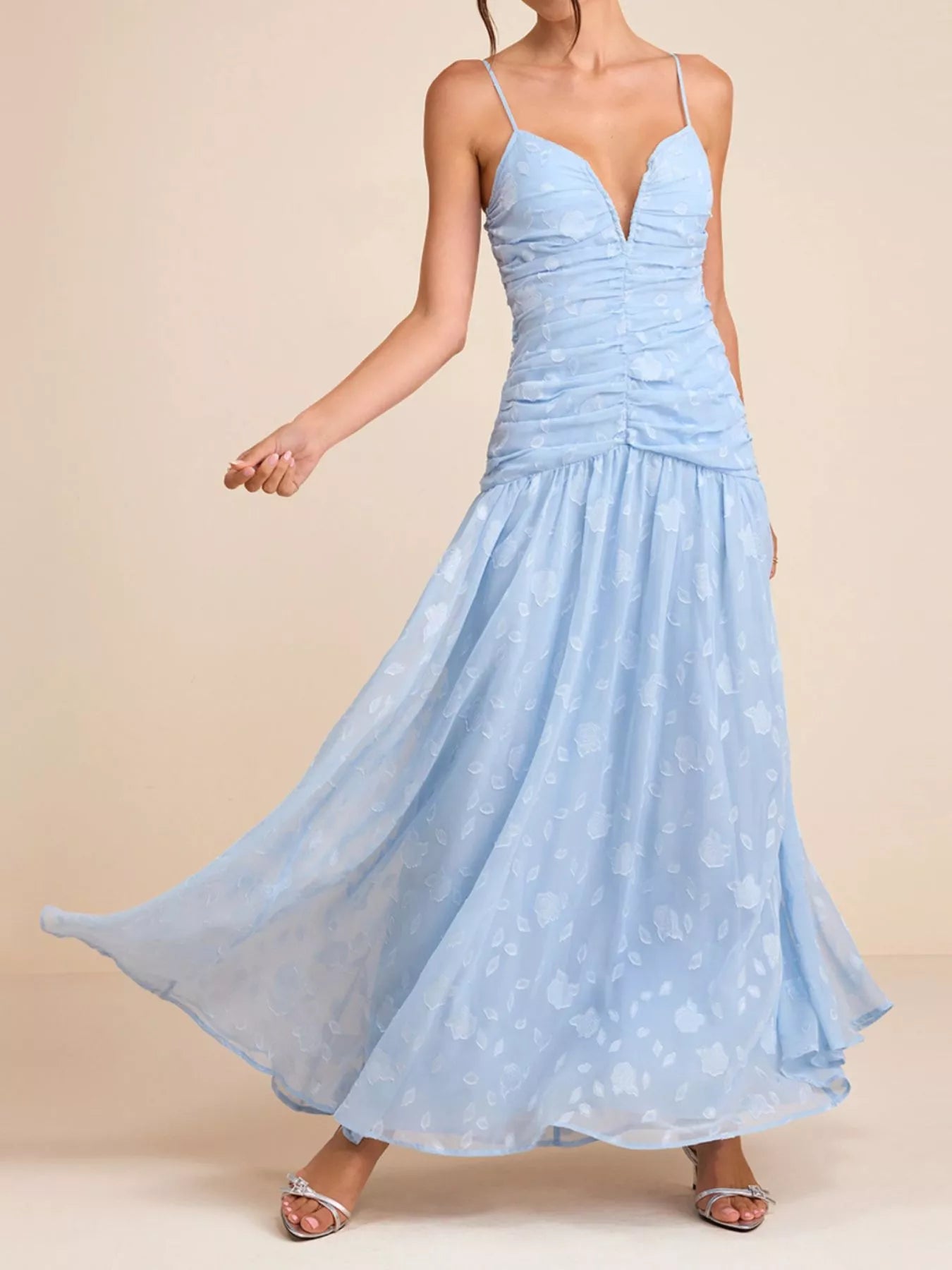 Ruched Spaghetti Strap Maxi Dress