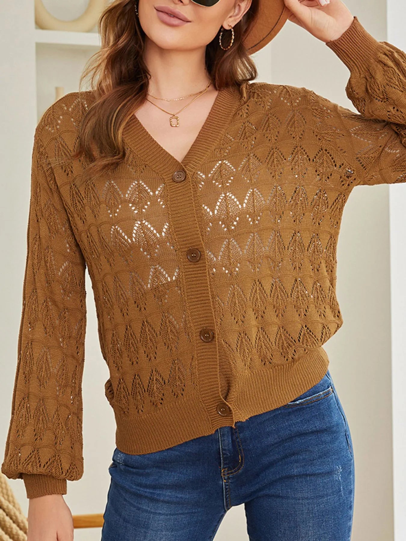 Openwork Button Up Cardigan