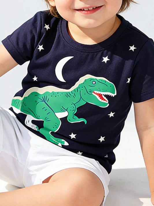 Children's Dinosaur Print Crew Neck Short Sleeve T-Shirt