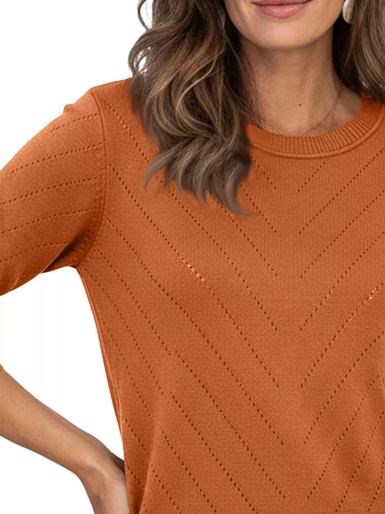 Openwork Round Neck Sweater