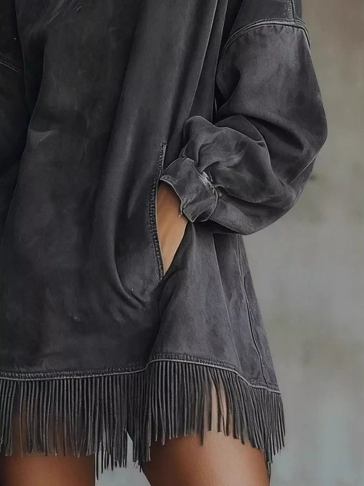 Suede Mock Neck Fringed Mini Dress