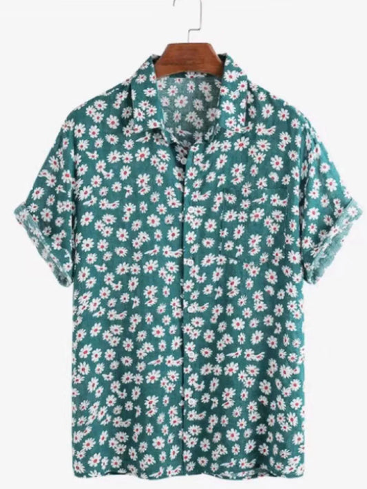 Men's Full Size Daisy Print Button Up Shirt Plus Size