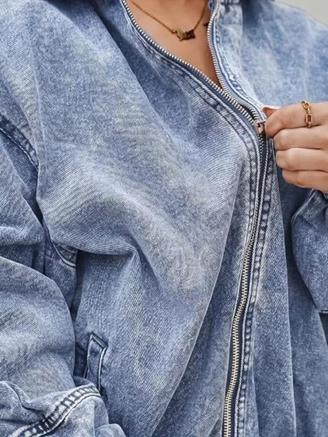 Vintage Washed Zip Up Hooded Denim Jacket
